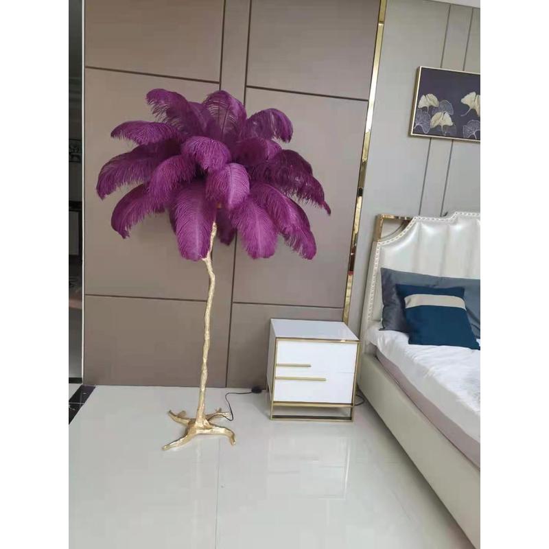 美式羽毛落地灯公主卧室鸵鸟羽毛灯轻奢客厅树枝地灯floorlamp