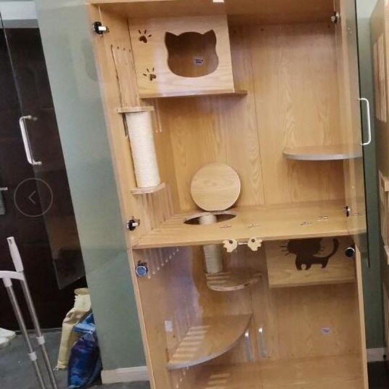 hp实木猫笼豪华猫别墅猫窝猫屋猫房子猫猫产房展示柜钢化玻璃猫笼