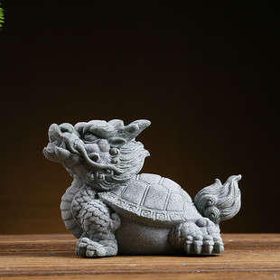 创意青砂石国风招财龙龟动物摆件客厅假山玄关鱼缸庭院造景装 饰品