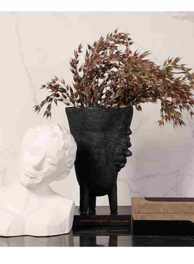 北欧创意样板间干插花摆件大号客厅陶瓷花瓶设计师创意软装花器黑