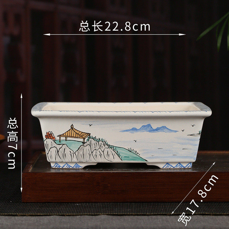 彩绘多肉花盆批发长方形复古装饰盆景盆桌面文竹紫砂花盆yzch19