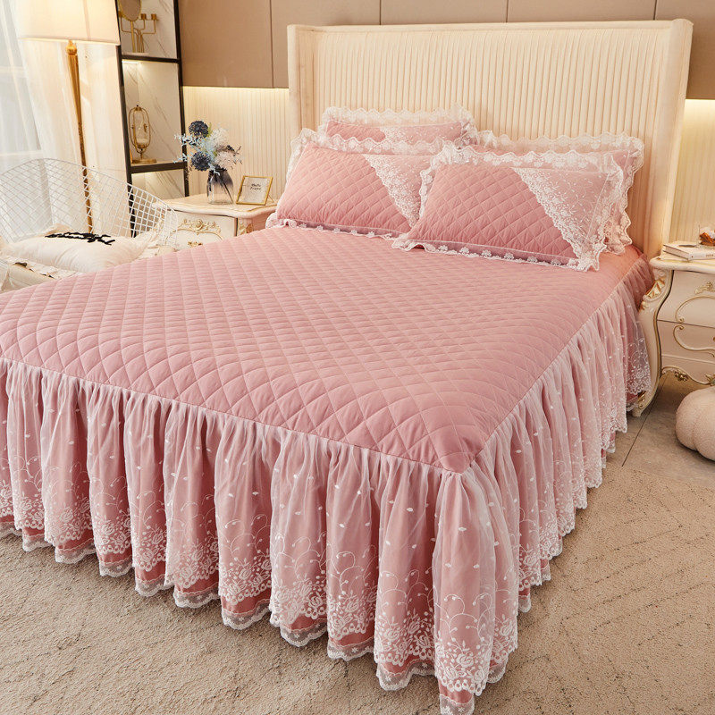 tuf4床裙三件套四季款韩版公主风蕾丝加厚夹棉磨毛单件亲肤棉床罩,床上用品,床裙,淘宝优惠券,粉丝福利购,淘宝优惠卷