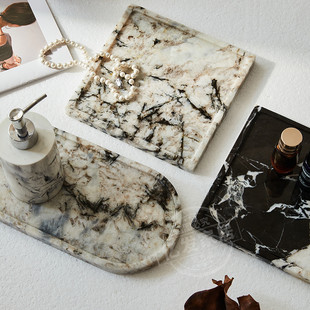 天然大理石奢石托盘摆件卫生间洗手台洗漱用品毛巾香薰置物收纳盘