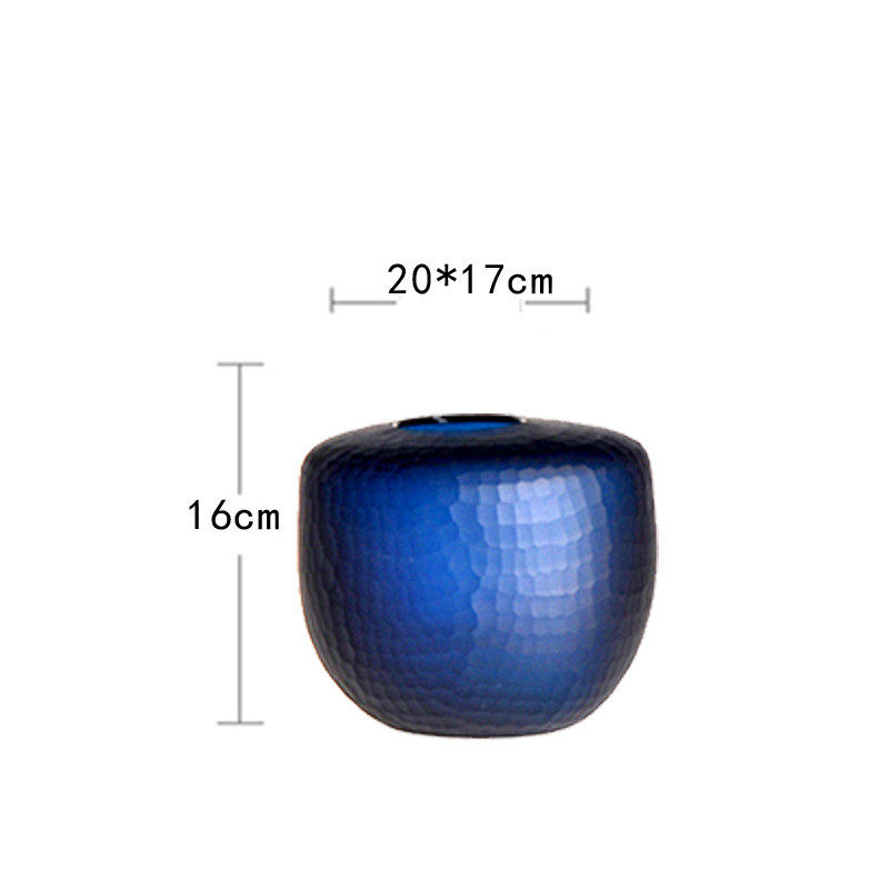 北欧水晶蓝吹花瓶玻璃花瓶陶瓷轻奢客厅装饰制景观工艺品摆件批发