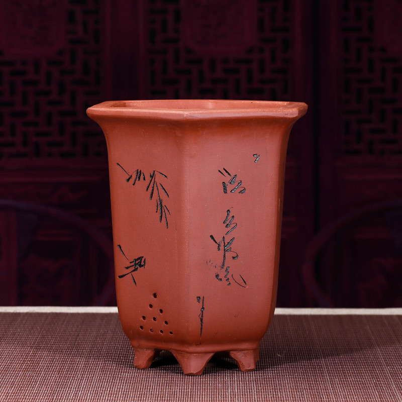 紫砂花盆六角兰花盆精品专用四季兰君子兰多肉植物盆景盆栽批发