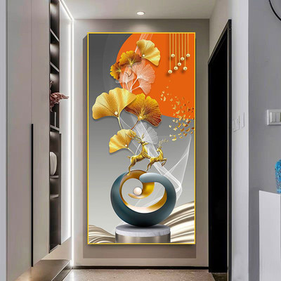 玄关装饰画贴自粘新款高端客厅入户正对门背景墙壁画3d立体墙贴纸