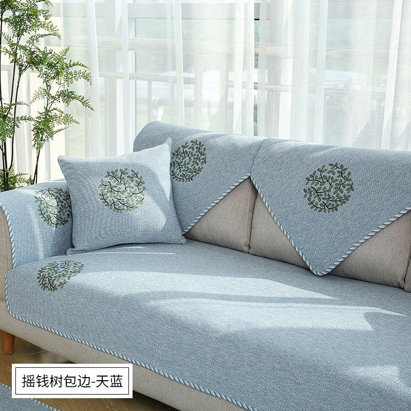新款沙发垫子罩皮防滑夏季棉麻坐垫直排套四季通用巾靠背盖布纯色