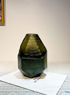 美式风创意几何手工刻磨花瓶摆件插花器样板间会议室插花高级装饰