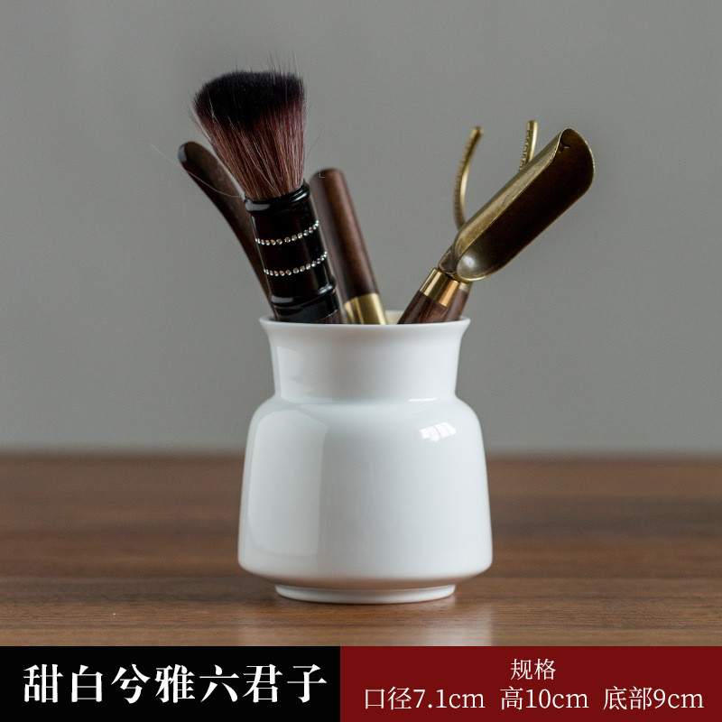 家用甜白陶瓷茶道六君子黑檀茶笔茶刀组合君子功夫茶具6大全配件