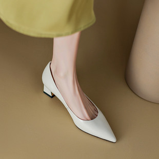 舒适羊皮浅口单鞋 日常通勤上班族里外真皮粗中跟女鞋 2023春夏新款