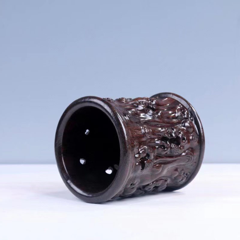 黑檀红木实木原木笔筒雕刻复古毛笔筒办公桌笔筒文房四宝书房礼品