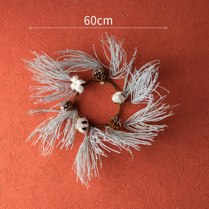 圣诞带雪雾松针花环缠绕藤装饰圣诞节装饰品橱窗客厅拍摄道具壁挂