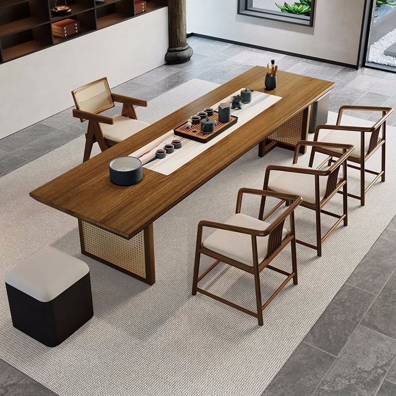 实木茶桌椅组合桌全套大板茶台新中式功夫茶桌编藤茶桌实木茶台