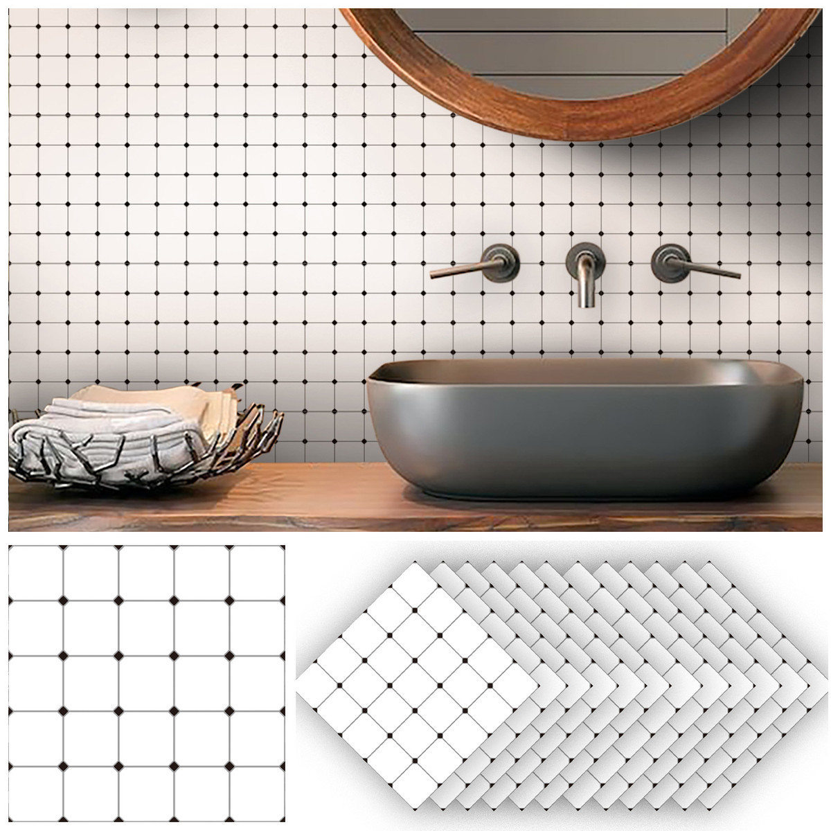 funlife白色棋盘款式加厚防油厨房瓷砖贴防污瓷砖贴自粘kts005