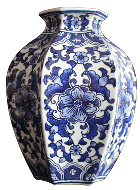 插花仿古手绘青花瓷大肚花瓶摆件陶瓷中式客厅玄关装饰摆设挂饰