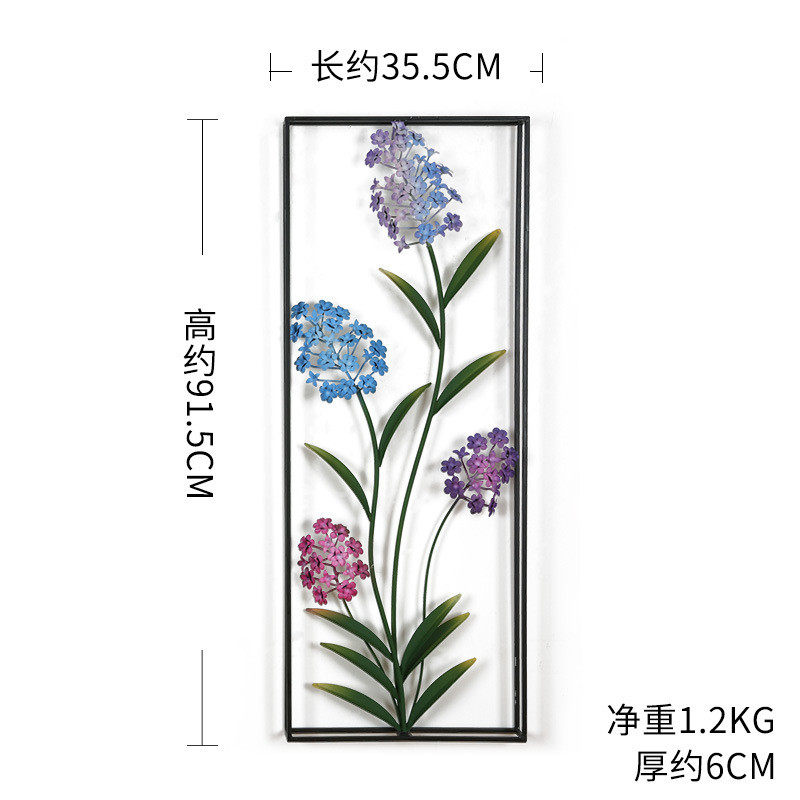 手工艺田园双联长方形边框彩色仿真植物铁艺壁饰立体美式壁挂