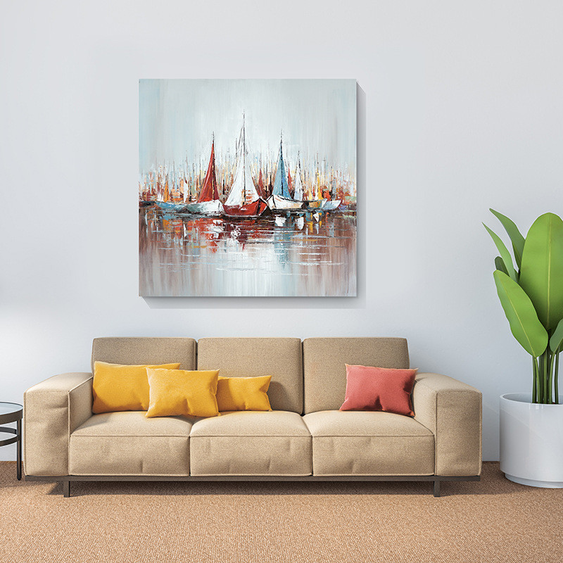欧式帆船复古风景画北欧纯手绘油画 卧室走廊客厅壁画挂画装饰画