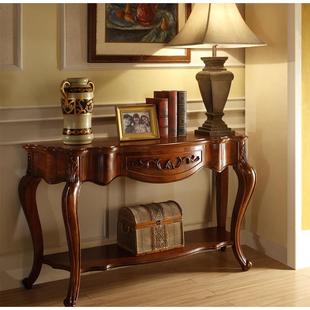 美式实木玄关桌 雕花沙发背几 欧式门厅柜玄关台装饰条案台