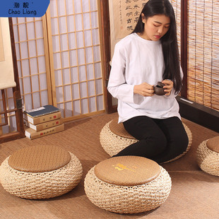 包邮 草编蒲团坐垫加厚圆形榻榻米垫子日式 藤编打坐禅修垫茶地