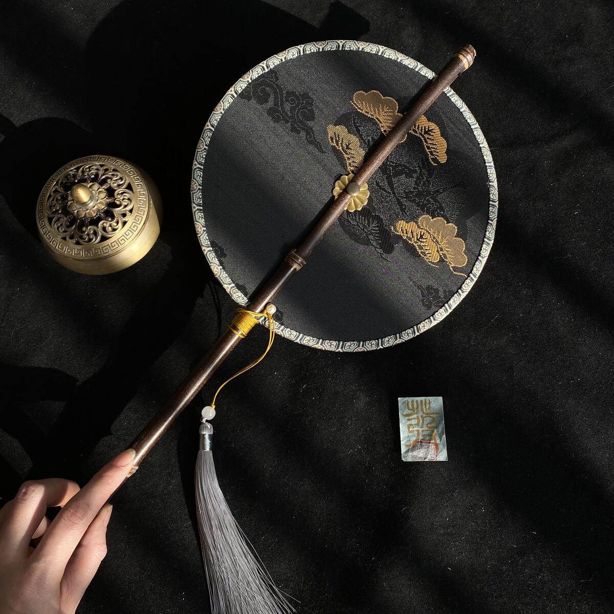 古风紫竹腰扇汉服团扇中国风可卷曲折扇古典长柄流苏扇便携挂金小,居家日用,扇子,淘宝优惠券,粉丝福利购,淘宝优惠卷