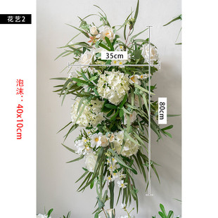 场景布置花艺森系婚礼假花拍照背景装饰会议长桌花迎宾展架水牌花