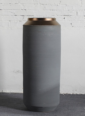 欧式干花灰色粗复古大号落地花瓶摆件客厅插花现代简约陶罐陶瓷