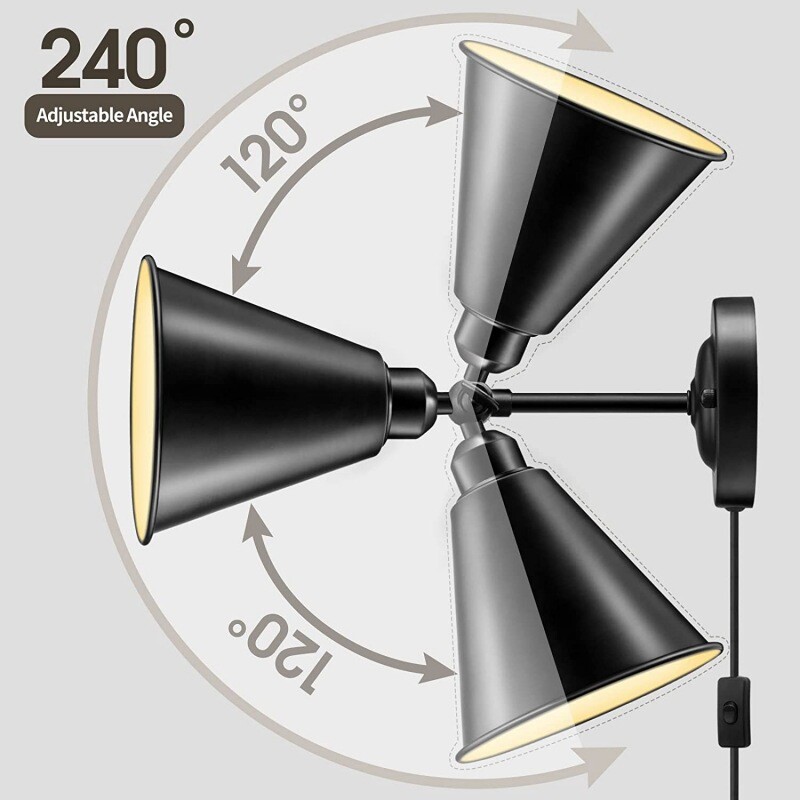 loft创意个性复古餐厅壁灯美式乡村过道工业风吧台铁艺转黑色壁灯