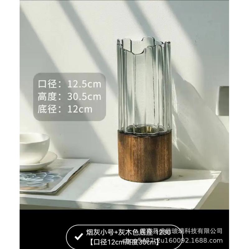简约木托花瓶插花器花瓶插花花瓶植物客厅摆件木墩玻璃花瓶批发