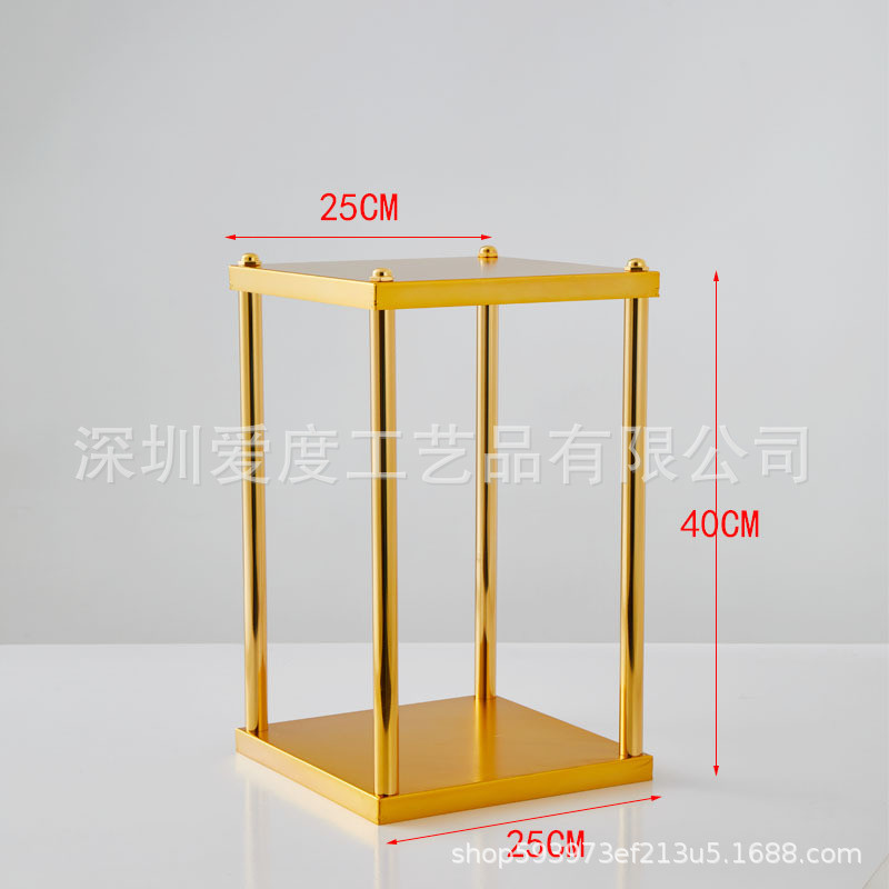 新品婚庆婚礼道具金色电镀几何铁艺架子长方体花架方框路引