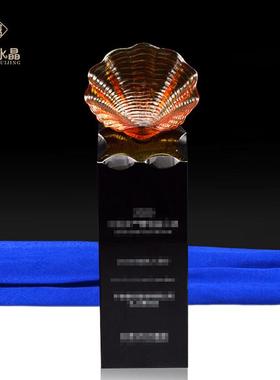 金贝贝壳水晶琉璃楷模奖牌功勋管理奖奖杯奖牌金融庆典周年纪念品