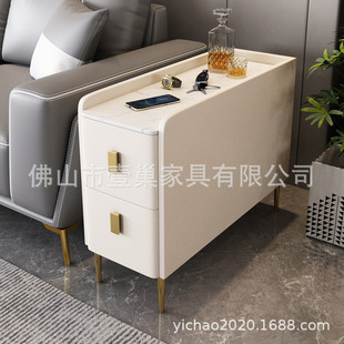 轻奢岩板实木角几边柜客厅边几沙发边柜收纳柜窄旁边的侧边桌茶几