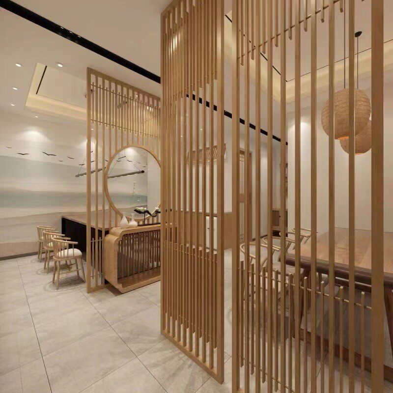 铝合金格栅屏风浮雕玄关隔断高档酒店别墅户外客厅背景墙仿木花格