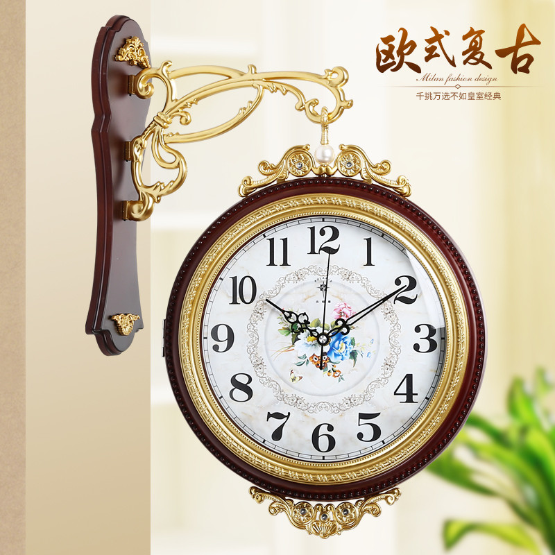 北极星欧式双面挂钟客厅静音复古艺术创意石英钟表潮流装饰挂墙表