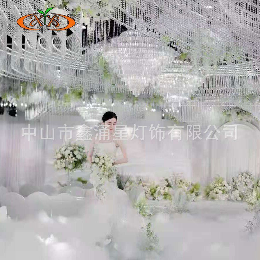 新款婚礼装饰吊顶创意酒店吊灯灯具欧式婚礼婚庆礼堂水晶珠帘吊灯