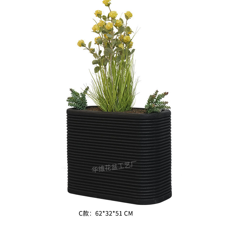 厂家圆边条纹花瓶花箱落地户外水泥绿植盆栽玻璃钢花盆摆件定制