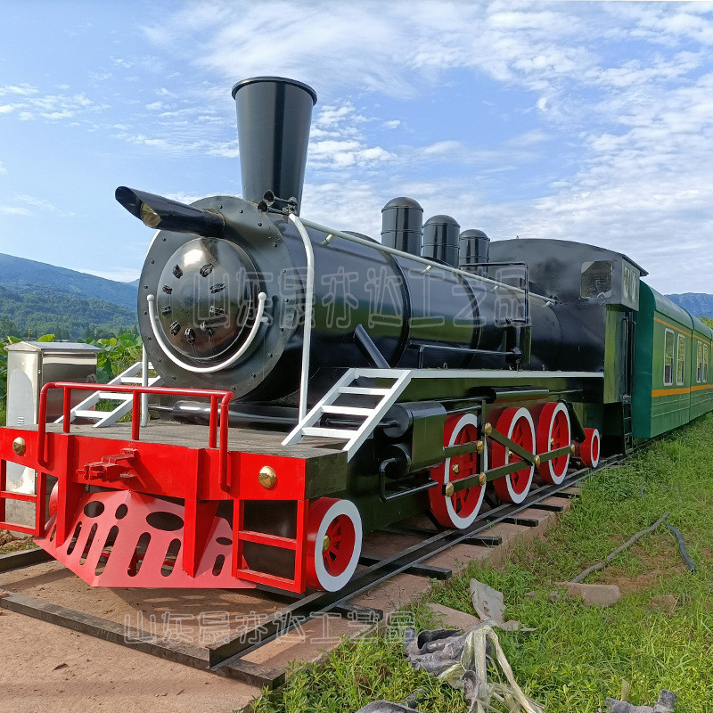 热销大型蒸汽火车头模型仿真铁艺复古绿皮火车餐厅怀旧美陈摆件主