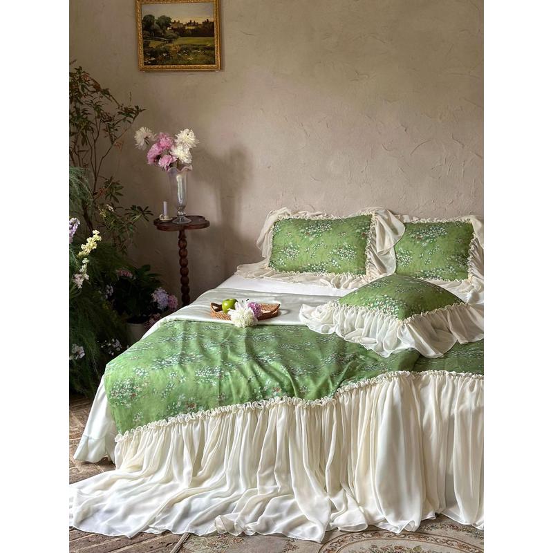 浪漫法式复古天丝棉夏被四件套空调被夏凉被宽边蕾丝花边唯美薄被