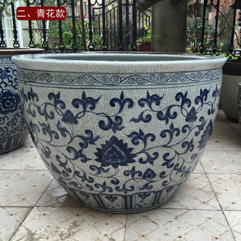 复古鱼缸荷花碗仿古花钵大缸古缸瓷器绿植客厅酒店狮头水缸养鱼缸