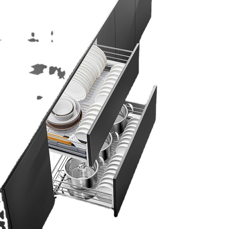 unihopper库博304双层缓冲阻尼厨房橱柜抽屉式不锈钢拉篮收纳碗架