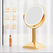 2407定制双面桌面化妆镜充电金色梳妆台360°旋转1x 10x放大