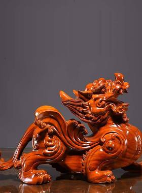 花梨木雕貔貅摆件实木质貔貅一对大号家居办公室玄关装饰摆设礼品
