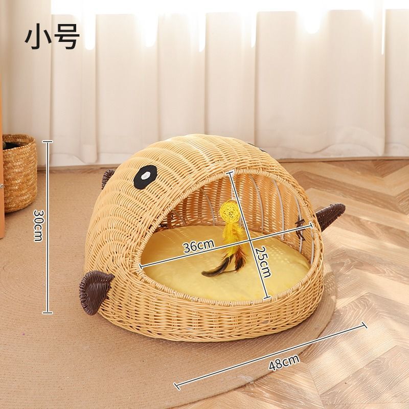 藤编猫窝四季通用保暖宠物封闭式夏天网红猫床猫咪可拆级大吊篮