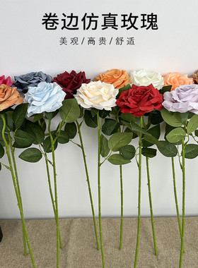 红色仿真花玫瑰干花束拍照直播布置道具绢花派对婚庆摆设装饰假花