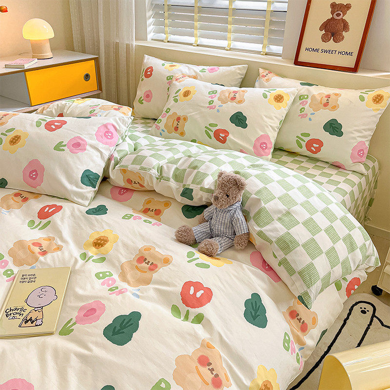 0fe9少女小清新亲学生三件套ins1.5m1.8四件套肤床单床上用品
