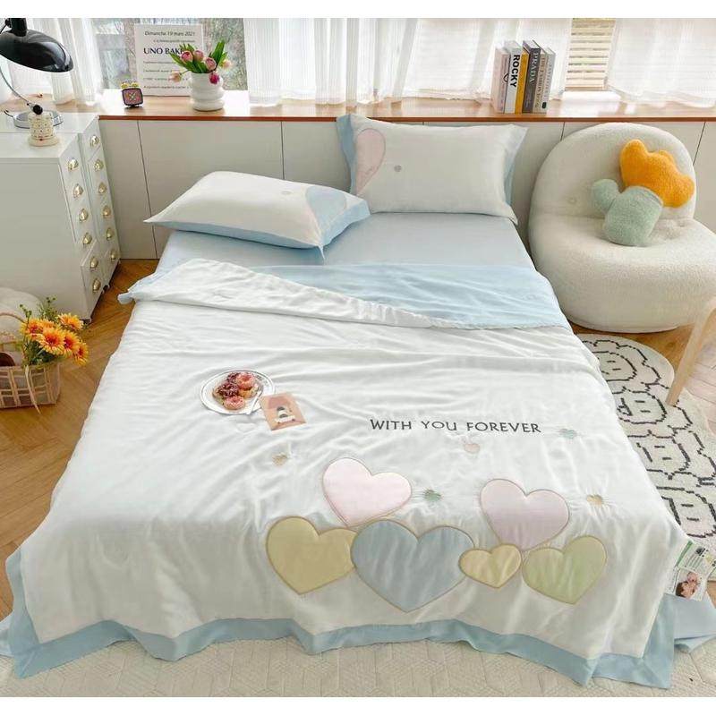 夏季80支天丝夏凉被四件套儿童幼儿园冰丝绣花夏被三件套可机洗