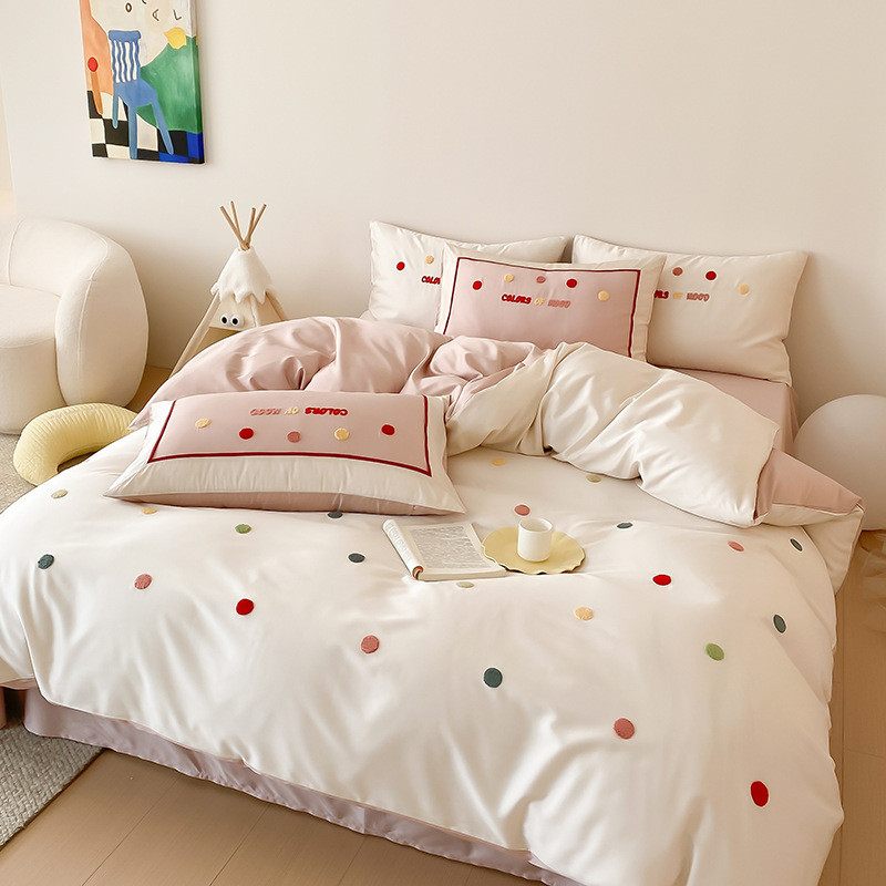 热销少女感天丝棉丨春夏爽滑s100天丝棉奶丝四件套可爱阳光波点毛