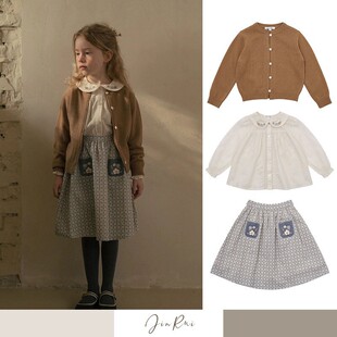 碎花半裙毛衣开衫 现货女童裙套装 精致绣花娃娃领白衬衫 法式 春秋季