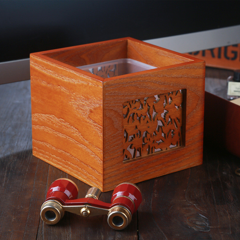 3t23批发仿古木质迷你桌面垃圾桶小号新中式客厅卧室茶几木制收纳