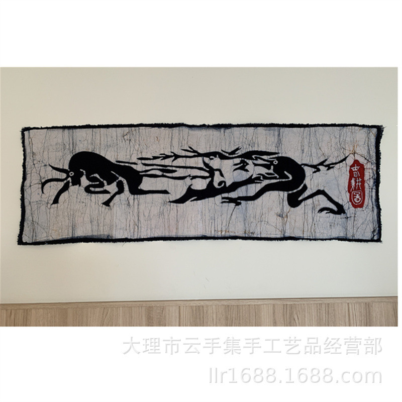 画芯手绘手染蜡染布春耕图酒店酒吧宾馆装饰民族风画图片