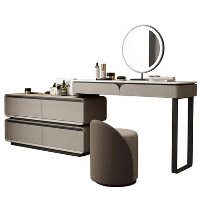 现代简约奶油风伸缩梳妆台斗柜一体小户型化妆桌2024设计师化妆台